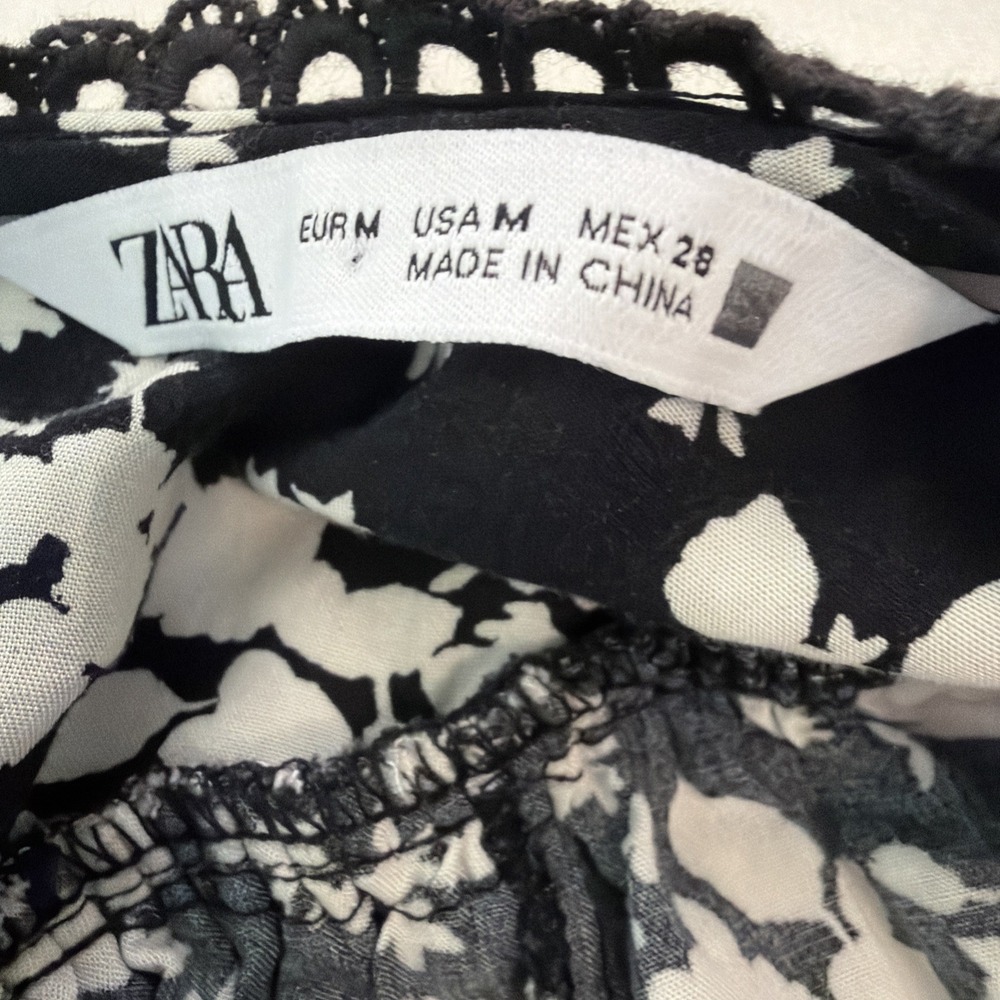 Zara Floral Ruffle Shirt Medium Womens Boho Flowy Pleated Balloon Sleeve Blouse - Picture 5 of 6